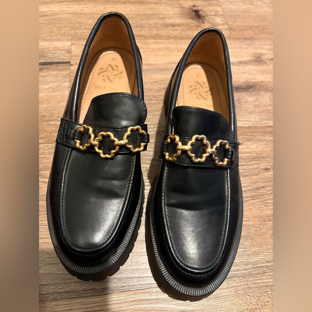 Elegant women’s  Black Loafers with Gold Accent
